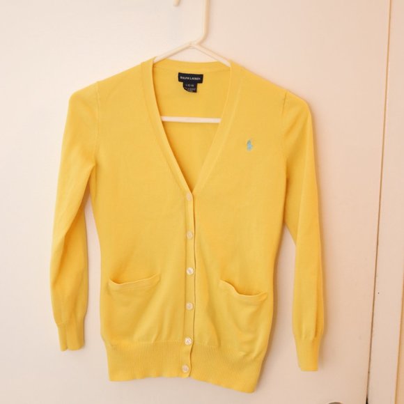 Ralph Lauren Yellow Cardigan Sweater sz. L (12-14) - Picture 4 of 11